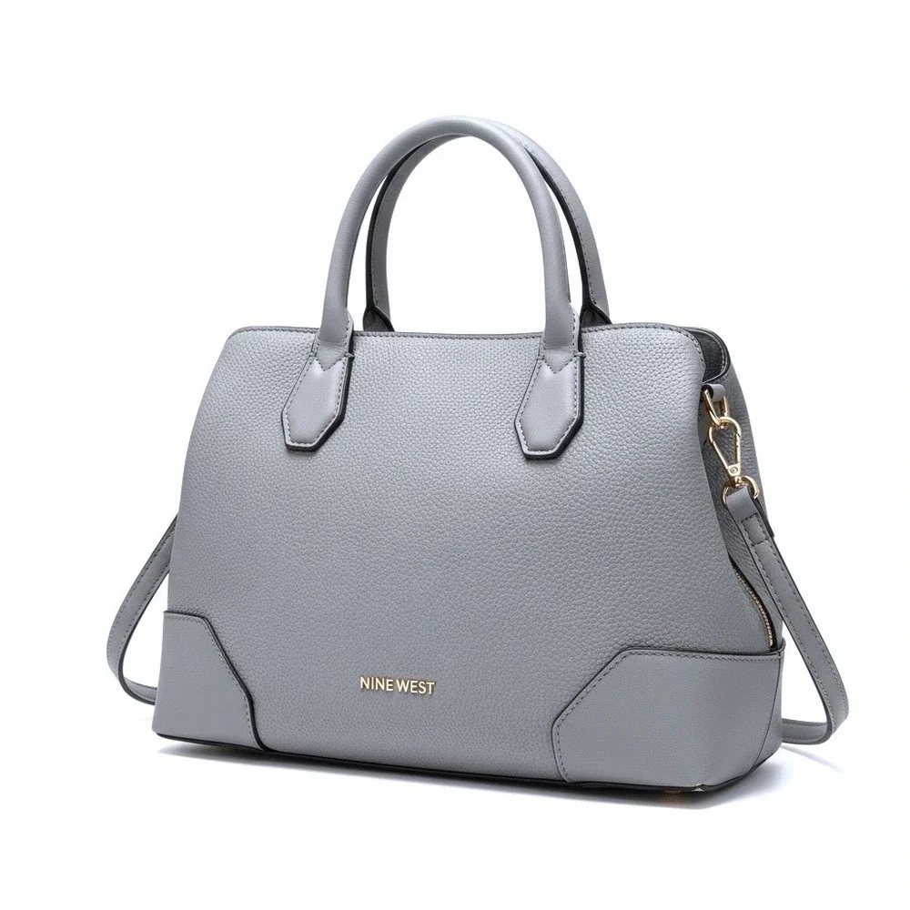 Nine West Satchel Women Med Grey Blue Pebbled Crossbody Bag Work Classic Handbag